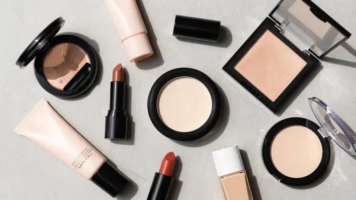 beauty products flat lay