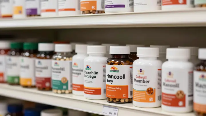 dietary supplements bottles shelf